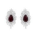 Sterling Silver 925 Earring Rhodium Plated Embedded With Ruby Corundum And White CZ