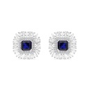 Sterling Silver 925 Earring Rhodium Plated Embedded With Sapphire Corundum And White CZ