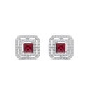 Sterling Silver 925 Earring Rhodium Plated Embedded With Ruby Corundum And White CZ