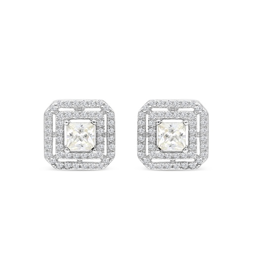 [EAR01CIT00WCZB774] Sterling Silver 925 Earring Rhodium Plated Embedded With Yellow Zircon And White CZ