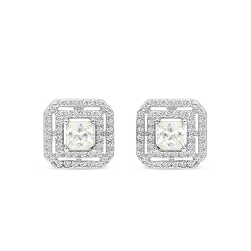 [EAR01CIT00WCZB774] Sterling Silver 925 Earring Rhodium Plated Embedded With Yellow Zircon And White CZ