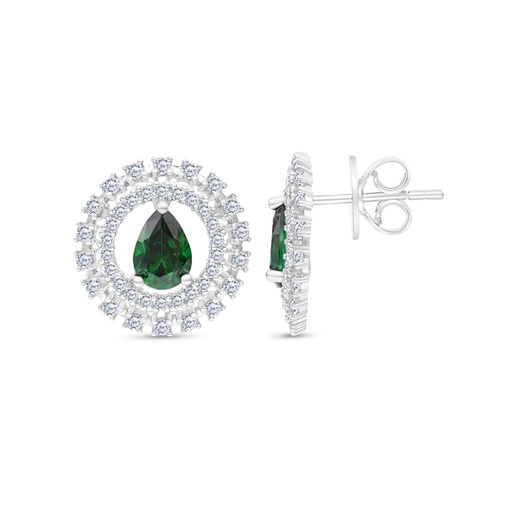 [EAR01EMR00WCZB776] Sterling Silver 925 Earring Rhodium Plated Embedded With Emerald Zircon And White CZ