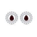 Sterling Silver 925 Earring Rhodium Plated Embedded With Ruby Corundum And White CZ