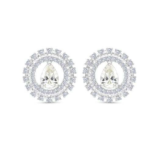 [EAR01CIT00WCZB776] Sterling Silver 925 Earring Rhodium Plated Embedded With Yellow Zircon And White CZ