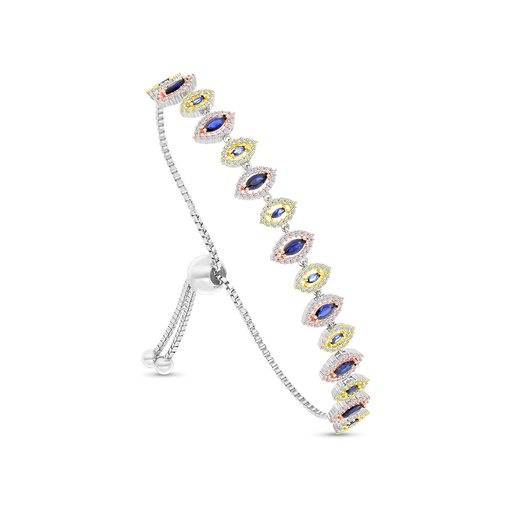 [BRC22SAP00WCZA913] Sterling Silver 925 Bracelet Rhodium And Gold And Rose Gold Plated Embedded With Sapphire Corundum And White CZ
