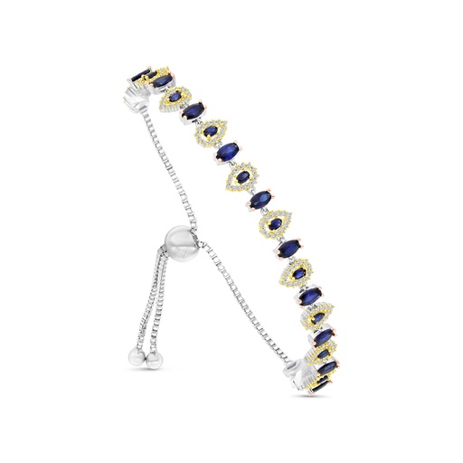 [BRC22SAP00WCZA914] Sterling Silver 925 Bracelet Rhodium And Gold And Rose Gold Plated Embedded With Sapphire Corundum And White CZ