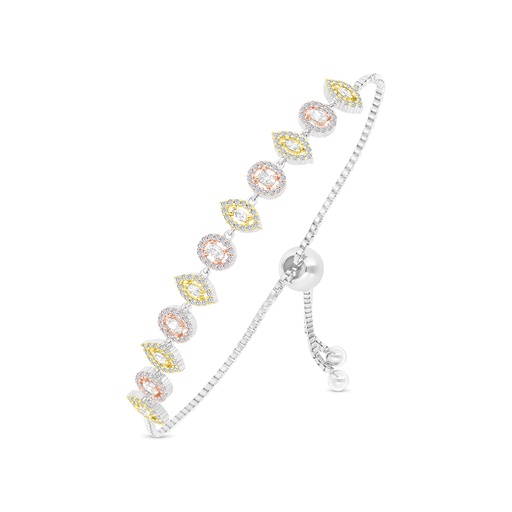 [BRC22WCZ00000A933] Sterling Silver 925 Bracelet Rhodium And Gold And Rose Gold Plated Embedded With White CZ