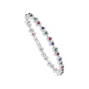 Sterling Silver 925 Bracelet Rhodium Plated Embedded With Sapphire Corundum , Ruby Corundum , Emerald Zircon And White CZ