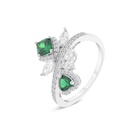 Sterling Silver 925 Ring Rhodium Plated Embedded With Emerald Zircon And White CZ