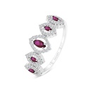 Sterling Silver 925 Ring Rhodium Plated Embedded With Ruby Corundum And White CZ