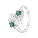 Sterling Silver 925 Ring Rhodium Plated Embedded With Emerald Zircon And White CZ