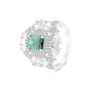 Sterling Silver 925 Ring Rhodium Plated Embedded With Emerald Zircon And White CZ