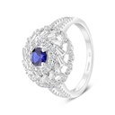 Sterling Silver 925 Ring Rhodium Plated Embedded With Sapphire CorundumAnd White CZ