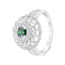 Sterling Silver 925 Ring Rhodium Plated Embedded With Emerald Zircon And White CZ