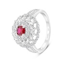 Sterling Silver 925 Ring Rhodium Plated Embedded With Ruby Corundum And White CZ