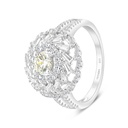 Sterling Silver 925 Ring Rhodium Plated Embedded With Yellow Zircon And White CZ