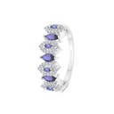 Sterling Silver 925 Ring Rhodium Plated Embedded With Sapphire CorundumAnd White CZ