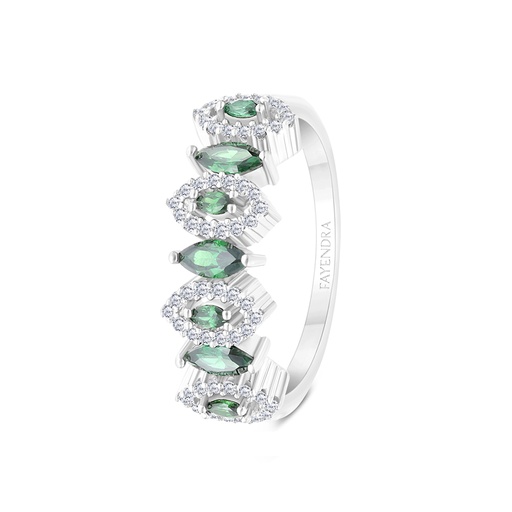 Sterling Silver 925 Ring Rhodium Plated Embedded With Emerald Zircon And White CZ