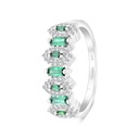 Sterling Silver 925 Ring Rhodium Plated Embedded With Emerald Zircon And White CZ