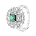 Sterling Silver 925 Ring Rhodium Plated Embedded With Emerald Zircon And White CZ