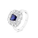 Sterling Silver 925 Ring Rhodium Plated Embedded With Sapphire CorundumAnd White CZ