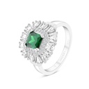 Sterling Silver 925 Ring Rhodium Plated Embedded With Emerald Zircon And White CZ