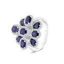 Sterling Silver 925 Ring Rhodium Plated Embedded With Sapphire CorundumAnd White CZ