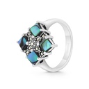 Sterling Silver 925 Ring Embedded With Natural Blue Shell And Marcasite Stones