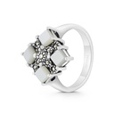 Sterling Silver 925 Ring Embedded With Natural White Shell And Marcasite Stones