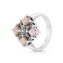 Sterling Silver 925 Ring Embedded With Natural Pink Shell And Marcasite Stones