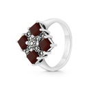 Sterling Silver 925 Ring Embedded With Natural Aqiq And Marcasite Stones