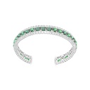 Sterling Silver 925 Bangle Rhodium Plated Embedded With Emerald Zircon And White CZ