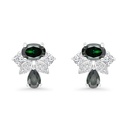 Sterling Silver 925 Earring Rhodium Plated Embedded With Emerald Zircon And White CZ