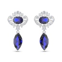 Sterling Silver 925 Earring Rhodium Plated Embedded With Sapphire Corundum And White CZ