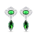 Sterling Silver 925 Earring Rhodium Plated Embedded With Emerald Zircon And White CZ