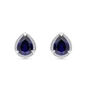 Sterling Silver 925 Earring Rhodium Plated Embedded With Sapphire Corundum And White CZ