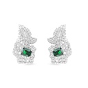 Sterling Silver 925 Earring Rhodium Plated Embedded With Emerald Zircon And White CZ