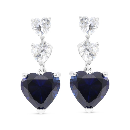 [EAR01SAP00WCZB734] Sterling Silver 925 Earring Rhodium Plated Embedded With Sapphire Corundum And White CZ