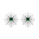 Sterling Silver 925 Earring Rhodium Plated Embedded With Emerald Zircon And White CZ