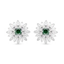 Sterling Silver 925 Earring Rhodium Plated Embedded With Emerald Zircon And White CZ