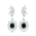 Sterling Silver 925 Earring Rhodium Plated Embedded With Emerald Zircon And White CZ