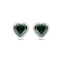 Sterling Silver 925 Earring Rhodium Plated Embedded With Emerald Zircon And White CZ