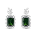 Sterling Silver 925 Earring Rhodium Plated Embedded With Emerald Zircon And White CZ