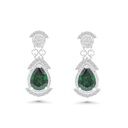 Sterling Silver 925 Earring Rhodium Plated Embedded With Emerald Zircon And White CZ