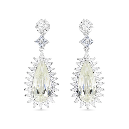 [EAR01CIT00WCZB749] Sterling Silver 925 Earring Rhodium Plated Embedded With Yellow Zircon And White CZ