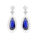 Sterling Silver 925 Earring Rhodium Plated Embedded With Sapphire Corundum And White CZ