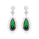 Sterling Silver 925 Earring Rhodium Plated Embedded With Emerald Zircon And White CZ