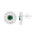 Sterling Silver 925 Earring Rhodium Plated Embedded With Emerald Zircon And White CZ