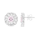 Sterling Silver 925 Earring Rhodium Plated Embedded With Pink Zircon And White CZ