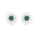 Sterling Silver 925 Earring Rhodium Plated Embedded With Emerald Zircon And White CZ